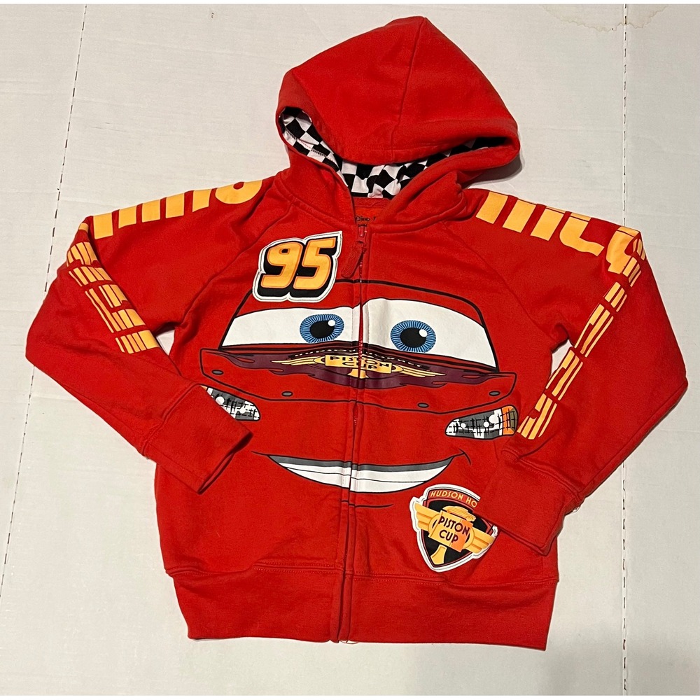 Disney Pixar Cars Lightning McQueen Zip Up Hoodie Jacket Red Boys Size 4